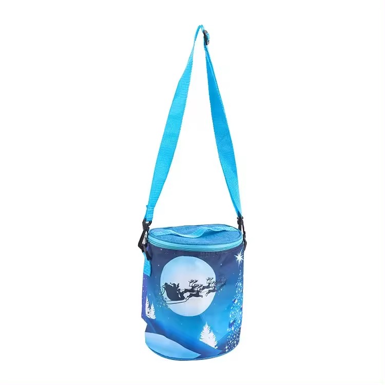 New design recycled reusable organic custom round shape bottle polyester cotton canvas cooler thermal bag with strap