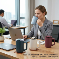 Mug isotherme en acier inoxydable anti-fuite de 15 oz, tasse de voyage isolée portable avec poignée et couvercle assorti