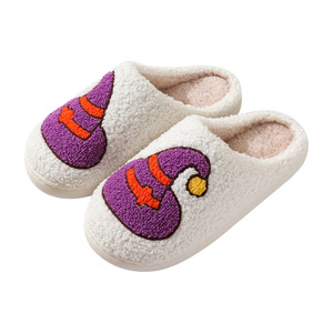 Chaussons d'hiver en peluche douce <span class=keywords><strong>pour</strong></span> dames Halloween Citrouille <span class=keywords><strong>chien</strong></span> Home Indoor Non-Slip Cotton Slippers - Product Image 1