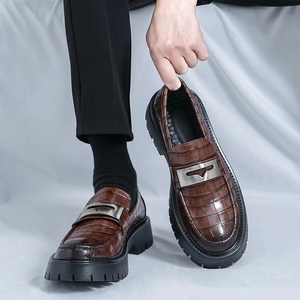 <span class=keywords><strong>Mocasines</strong></span> de Plataforma con Estampado de Cocodrilo Negros para Hombre, Zapatos de Vestir Casuales y Formales con Detalles Metálicos para Uso Diario en la Oficina - Product Image 3