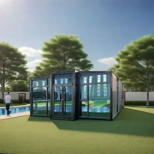 Luxury Portable Prefabricated House with Big Glass Wall Extendable and Folding Expandable Container Room Made in China