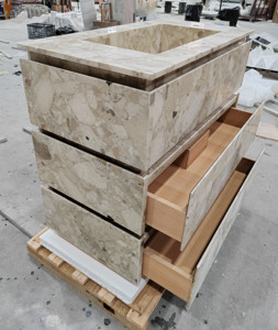 <span class=keywords><strong>Lavabo</strong></span> de tocador de baño de mármol <span class=keywords><strong>Beige</strong></span> claro único estilo minimalista fregadero individual de mármol gabinete de tocador de baño con <span class=keywords><strong>lavabo</strong></span> de cajón - Product Image 3