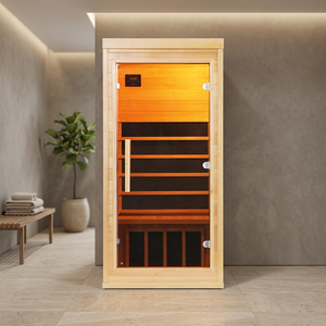 Sauna de madera de hemlock fabricada en fábrica, baja emisión de EMF, sauna infrarroja interior para 2 personas, tipo túnel. - Product Image 1