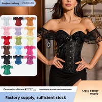 Corset vintage à épaules dénudées en dentelle et volants, jacquard, amincissant la taille, bustier sculptant le corps, à manches courtes