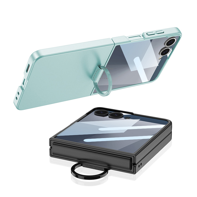 For Z Flip 6/7 Foldable Shockproof Phone Case with Metallic Design and Metal Ring Stand Holder for for Z Flip 7/6