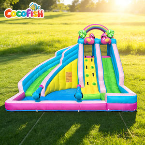 Casa de Brinco Inflable Cocofish Flamingo Rainbow con Toboganes, Pared de Escalada, Piscina y Pistolas de Agua Dobles para Niños - Product Image 1