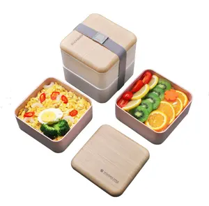 Milieuvriendelijke Bento Lunchbox Voor Kinderen En Volwassenen Bamboevezel Deksel Hoge Kwaliteit Houten Bento Box