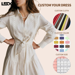 <span class=keywords><strong>Robe</strong></span> <span class=keywords><strong>blanche</strong></span> unie personnalisée en lin de haute qualité, décontractée, respirante, style bandage, bohème, à manches longues pour l'été - Product Image 2