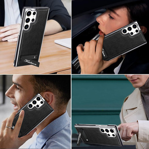 Étui pour <span class=keywords><strong>Samsung</strong></span> S24 Ultra en cuir électroplaqué, coque rigide avec support pliable, style professionnel, protection antichoc - Product Image 2