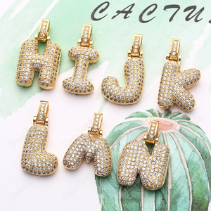 Kim cương Vàng 18k mạ đồng thau vi Pave Trắng Cubic Zirconia CZ Bảng chữ cái Mặt dây Charms 26 thư A ~ Z - Product Image 3