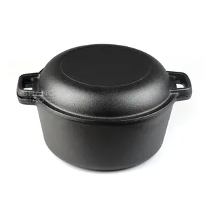 Pre-seasoned Dual Handle Dutch Oven Cast Iron 2 In 1 Casserole Cast Iron Double Dutch Oven