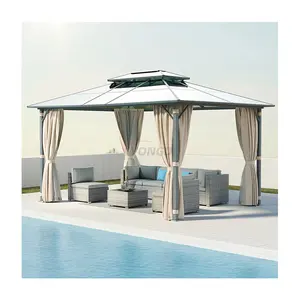 Permanent free standing 3x3 6x4 polycarbonate double roof pavilion pergola patio outdoor canopy aluminum hardtop gazebo