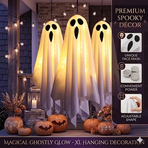 Luces LED de Halloween con Forma de Fantasma Colgante, Decoración Espeluznante con Fantasma Colgante, Funciona con Pilas, 3 Modos de Iluminación, Decoración para Fiestas en Interiores y Exteriores - Product Image 3