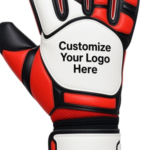 Gants de gardien de but de football à doigts entiers en cuir PU antidérapants avec sangle de poignet réglable unisexe noir rouge blanc - Product Image 4
