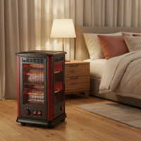 Calentador Eléctrico de Cuarzo Infrarrojo QH-200D de 2000W |   Temporizador de 3 Horas con 5 Ajustes Rápidos, Protección Contra Sobrecalentamiento y Volteo, Cobertura de 250-299 Pies Cuadrados