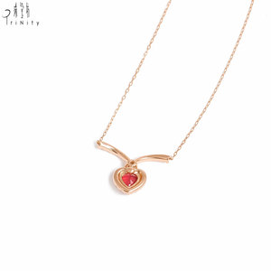 Hong Kong Manufacture Export Heart Shape Necklace Jewelry 18K Solid Rose Gold Natural Diamond And Red Sapphire Pendant Necklace - Product Image 2