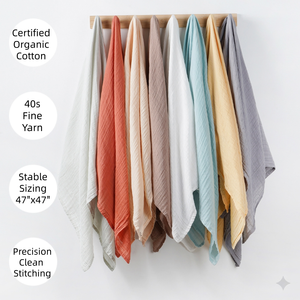 Couverture d'emmaillotage en mousseline de coton biologique GOTS double gaze pour nouveau-né, qualité boutique, emballage personnalisé - Product Image 2