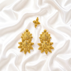 Women's 24K <b>Gold</b> Plated Vintage Flower Earrings Set for Wedding Occasion - Product Image 1
