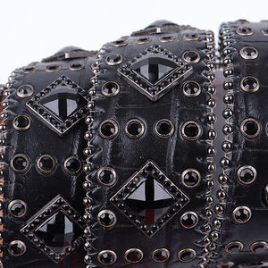 Ceinture en cuir PU à boucle épaisse pour hommes, accessoire de luxe de haute qualité et robuste, motif crocodile, cloutée et ornée de strass de 5MM - Product Image 3