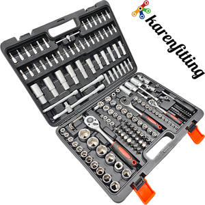 Set peralatan mekanik 172 buah, Set peralatan mekanik 1/2 "3/8" 1/4 ", Drive SAE metrik, kunci pas soket perbaikan otomatis, casing penyimpanan kombinasi - Product Image 4