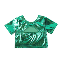 Ensemble de vêtements pour enfants, jupe métallisée brillante, couleur unie, en cuir PU, style sportif, chemises d'été pour enfants