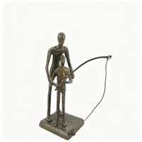 Sculpture en fonte Père et Fils Pêcheurs, Ornement Parent-Enfant Simple et Abstrait, Cadeau Fête des Pères, Décoration, Artisanat Métallique
