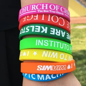 Pulseira de borracha promocional, bracelete de pulso de silicone com logotipo personalizado