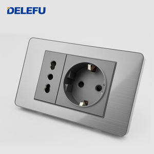 Delefu grey thép không gỉ Bảng điều chỉnh ý tiêu chuẩn 118*74 Mét Tel CAT5e CAT6 TV vệ tinh tường ổ cắm - Product Image 2