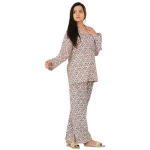 Floral Printed Sleepwear Set 100% Cotton Long Sleeve Shirt and <b>Pants</b> Soft Comfortable Lightweight Summer Pajama Set - Product Image 2
