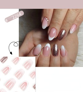 24 faux ongles en acrylique style français romantique, forme amande, à coller, pré-dessinés, couleur bonbon - Product Image 2