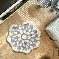 Tapis gris en forme de fleur de mandala, lavable, doux, en microfibre, pour la décoration du salon, tapis de sol