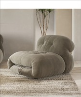 Sofá Reclinable Chesterfield de Terciopelo con Diseño Nórdico Alien Hippo, Moderno, Pequeño, Estilo Wabi-Sabi para Familias, Apartamentos y Hospitales