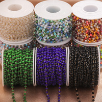 Chaîne en acier inoxydable argent et or avec perles de cristal à facettes colorées | Chaîne de perles multicolores pour la fabrication de bijoux DIY
