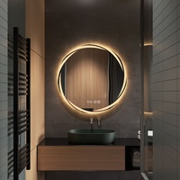 Miroir de salle de bain rond moderne à LED, mural, anti-buée et éclairé, cadre en alliage d'aluminium classé IP65 pour les hôtels