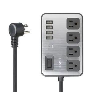 American Plug 15A 14AWG Hoch leistungs starker Überspannung schutz für Flach platinen Erdung licht 4USB 4 Steckdose US-Verlängerung steckdose