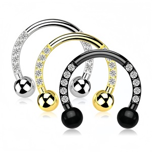 Anneau de nez en acier inoxydable en forme de fer à cheval avec zircon incrusté et extrémité sphérique pour piercing, cadeau de bijoux - Product Image 1