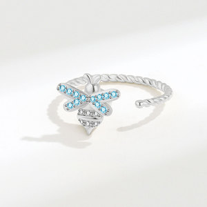 Simple Fashion Cute Bee Rotating <b>Open</b> <b>Rings</b> Micro Insert Blue Zircon Copper Gold Plated Anxiety Jewelry Gift For Girls - Product Image 6