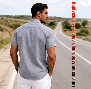 Chemises décontractées personnalisables pour hommes, style été, à simple boutonnage, anti-boulochage - Product Image 4