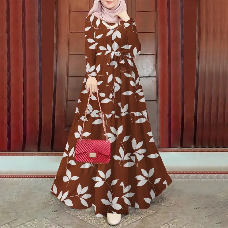2024 último diseño de moda retro estilo lunares Falda larga vestido musulmán para ropa de cuatro estaciones