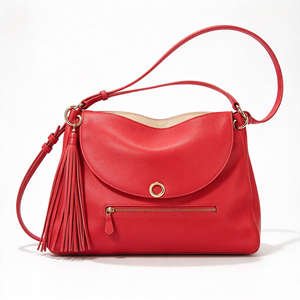 Sac à bandoulière en cuir souple rouge pour femmes, avec décorations en pompon, sangle détachable, sac à main pour soirée - Product Image 6