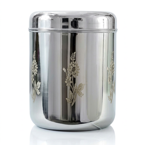 Stainless Steel Food Container Round Airtight Metal <b>Storage</b> <b>Jar</b> Classic Polished Design <b>for</b> <b>Kitchen</b> Use set of 2 - Product Image 1