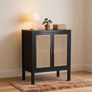 Luxury Black ASH Wooden Frame <b>Sideboard</b> Cabinet Rattan Doors Traditional Design for Living Room/Bedroom Home Hotel Furniture - Product Image 4