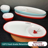 Assiettes à dîner divisées en mélamine de 14 pouces, deux compartiments, style moderne minimaliste, assiettes pour cantine d'étudiants, assiettes pour restauration rapide