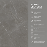 Dalle en pierre frittée gris foncé moderne Pupess 1600x3200mm, aspect marbre gris industriel, dalle en porcelaine pour la décoration intérieure moderne