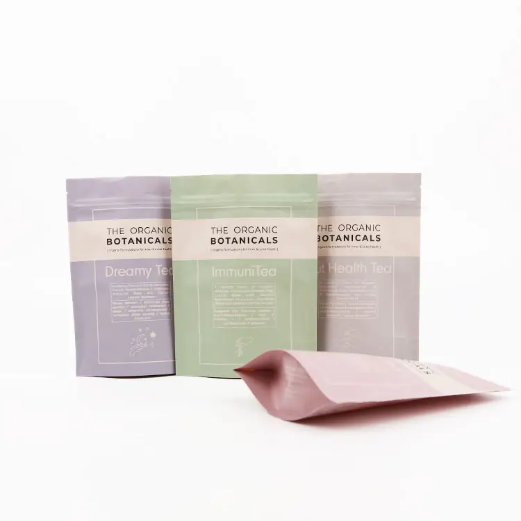 Stampa digitale riciclabile secco biodegradabile carta Kraft chiusura lampo finestra opaca Stand Up sacchetti imballaggio tè chicco di caffè sacchetto