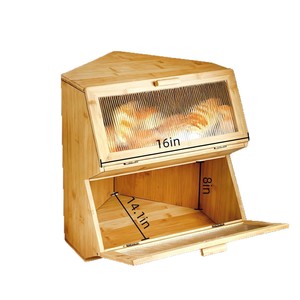 Bamboo Bread Box Double Layer <b>Acrylic</b> Window Kitchen <b>Storage</b> For Bread Pastry Cake - Product Image 2