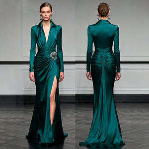 ZYHT 73906 manica lunga profondo scollo a V <span class=keywords><strong>con</strong></span> <span class=keywords><strong>spacco</strong></span> alto Sexy elegante <span class=keywords><strong>lungo</strong></span> <span class=keywords><strong>lungo</strong></span> pavimento 3D fiore <span class=keywords><strong>verde</strong></span> scuro abito da sera donna viola - Product Image 5