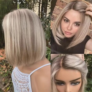 Perruques Bob Blond Platine Cheveux Raides avec Racines Foncées Balayage Court Brunette Cheveux Humains Vierges de Haute Qualité Perruque Lace avec Baby Hair - Product Image 3