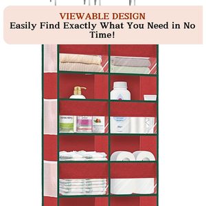 Organisateur de Noël à suspendre au-dessus de la porte, 10 compartiments, rangement suspendu extra large pour vêtements et cadeaux, en tissu non tissé rouge - Product Image 4