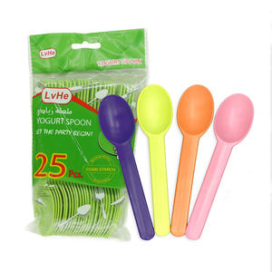 Ensemble de vaisselle <span class=keywords><strong>jetable</strong></span> compostable écologique LVHE, cuillère à yaourt, couverts biodégradables en amidon de maïs pour yaourt glacé - Product Image 3